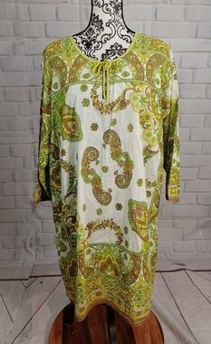 Avenue women's long sleeve paisley print tie front size 22/24 popover tunic b8